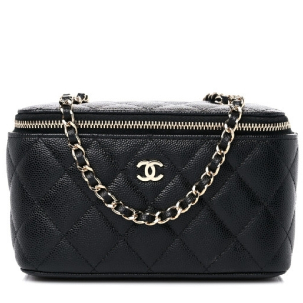 Luxury limited Chanel Caviar Quilted Vanity Case with Chain